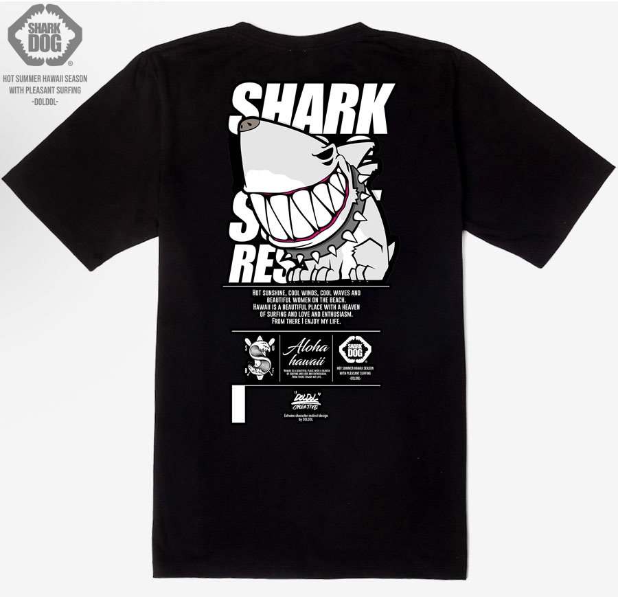 [돌돌] SHARK DOG_tshirts-156 샤크독 서프 하와이 여름 서핑 불독 강아지 캐릭터 그래픽 디자인 티셔츠 반팔티