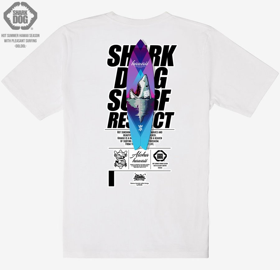 [돌돌] SHARK DOG_tshirts-145 샤크독 서프 하와이 여름 서핑 불독 강아지 캐릭터 그래픽 디자인 티셔츠 반팔티