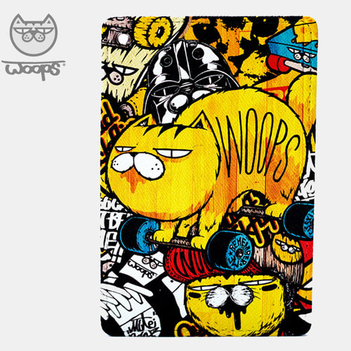 [돌돌] Woops-cardcase-01 스케이트보드 타는 고양이 웁스 캐릭터 그래픽 카드케이스 목걸이