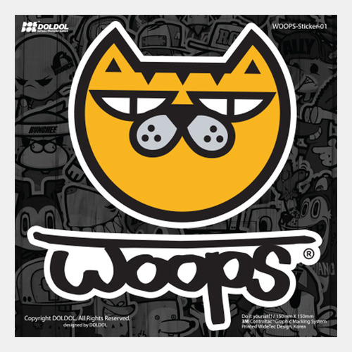 [그래피커] 24-WOOPS-Sticker-01 스케이트보드 타는 고양이 웁스  스노우보드 헬멧 여행가방 자동차 자전거 오토바이 노트북 캐릭터 스티커 스킨 