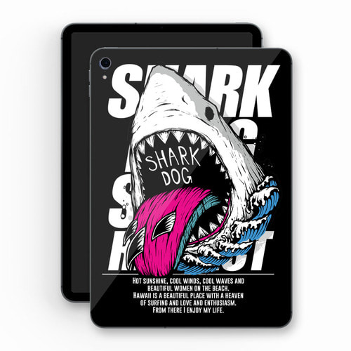 [돌돌] Sharkdog-TabletPC-20 샤크독 서핑 하와이 샤크독 캐릭터 그래픽 디자인 ipad pro 아이패드 프로 에어 미니 갤러시 탭 LG G 패드 튜닝 랩핑 보호 필름 스티커 스킨 데칼 그래피커